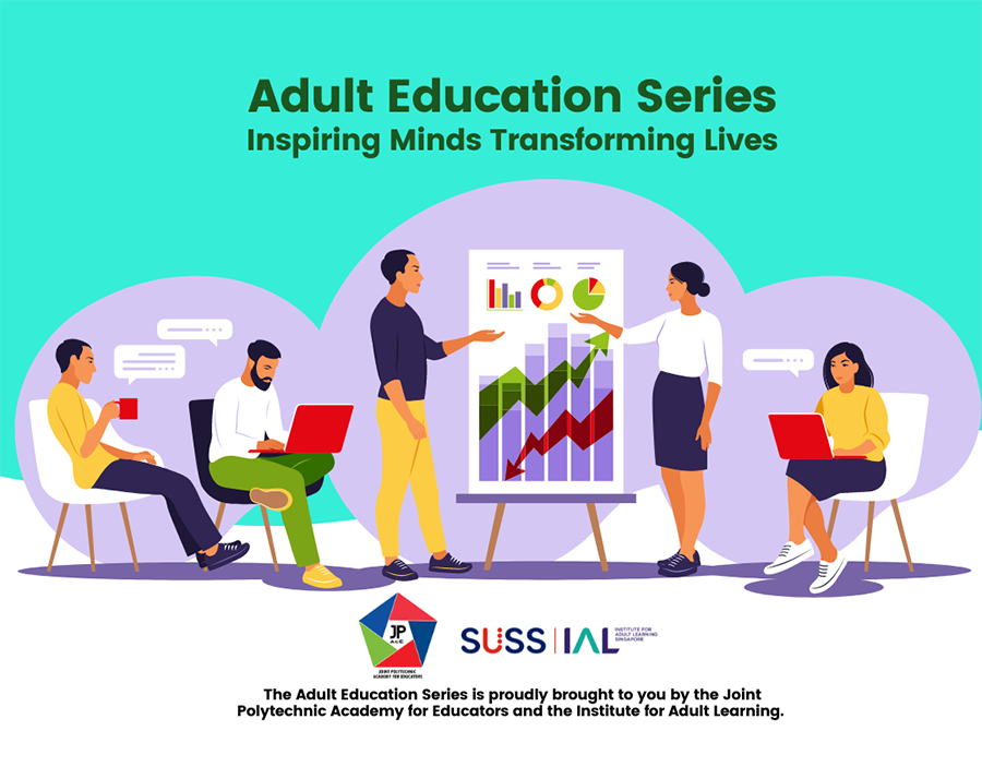 Adult Education Series banner featuring diverse educators and the JP-AcE logo.
